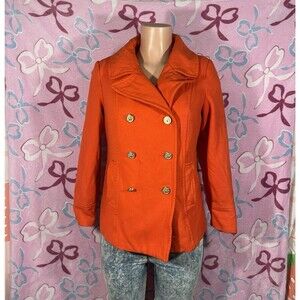 Old Navy Orange Wool /Rayon,& Polyester Trench Coat Jacket Size Medium